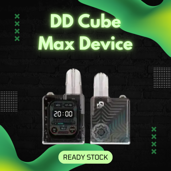 DD Cube Max Smart Bluetooth Vape Device in Clear Black transparent crystal shell showing internal circuits