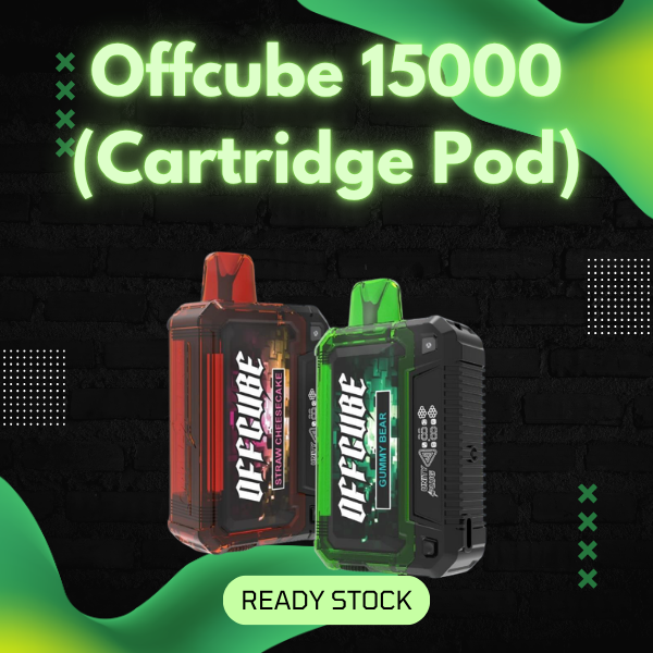 Offcube 15000 Puffs Cartridge Pod side view showing sleek design and flavor label.