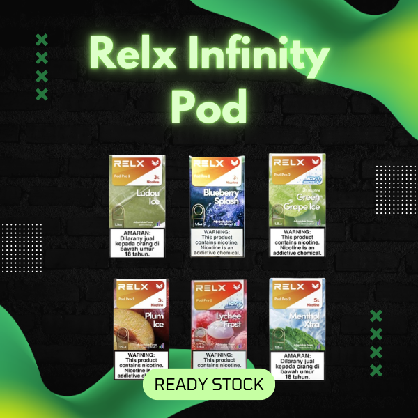 Authentic Relx Infinity Pod Pro packaging and pre-filled vape pod showcasing the ergonomic mouthpiece.