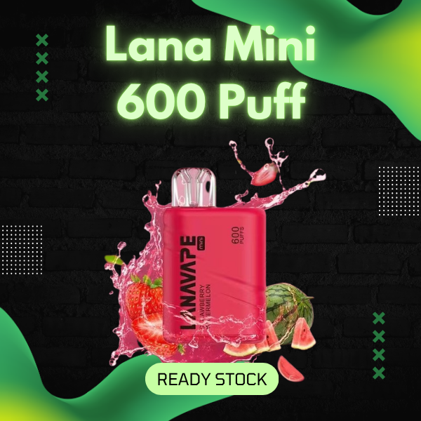 Lana Mini 600 Puffs disposable vape device in multiple flavors, compact crystal design.