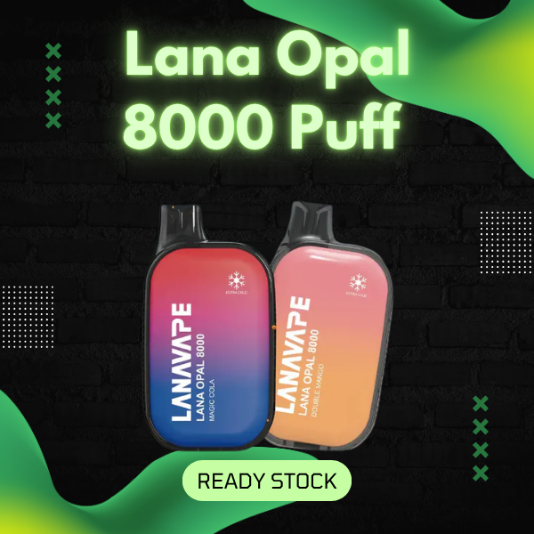 Lana Opal 8000 Puffs glowing disposable vape device front view