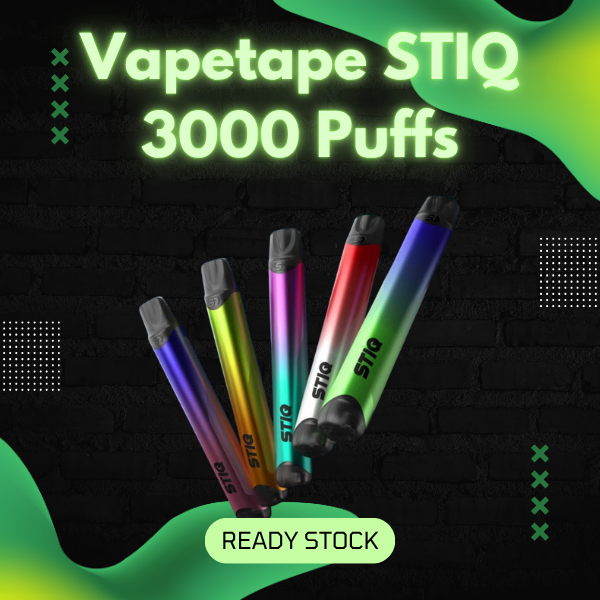 Vapetape STIQ 3000 Puffs disposable pod device in various flavors sleek design